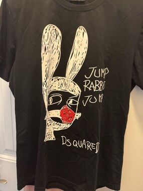 DSQUARED2 Black Tee with White Rabbit Graphic and Red Nose